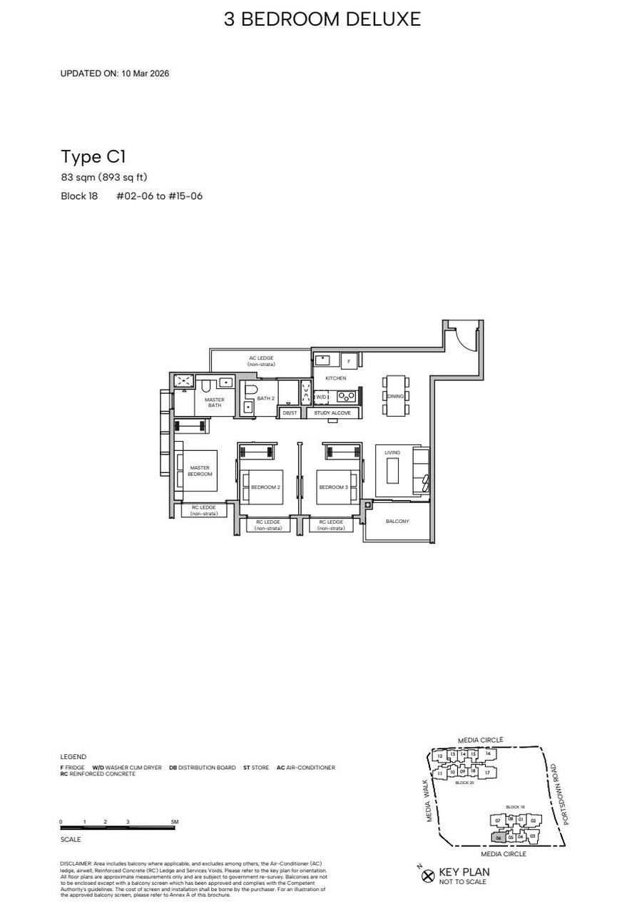 Type C1 3 Bedroom Deluxe floor plan, 893 sqft, fully sold